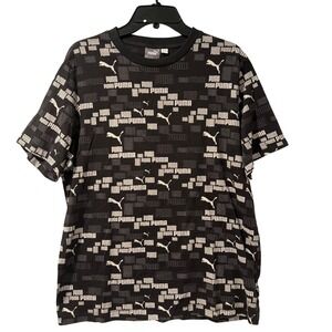 Puma ESS+ LOGO LAB TShirt Mens Size Large Black White Short Sleeve